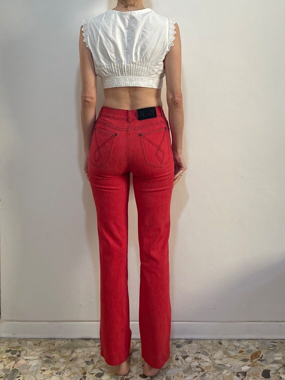 Y2K Plein Sud Red High Waisted Stretch Jeans Stra… - image 4