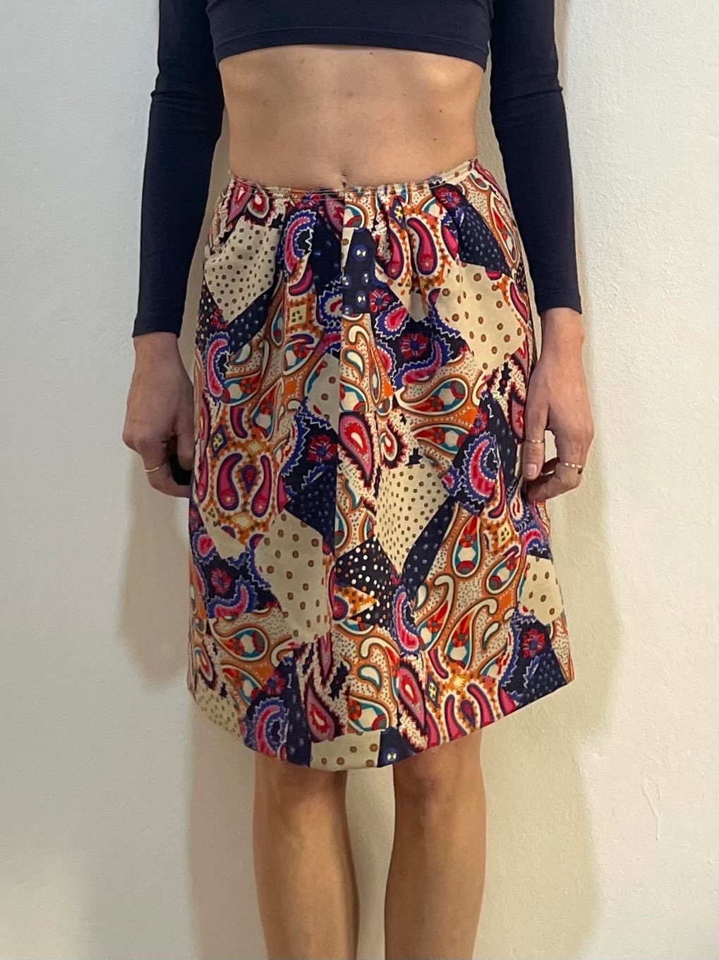 Y2K Miu Miu Wool Peasant Skirt Paisley Patchwork Multi Color Fun