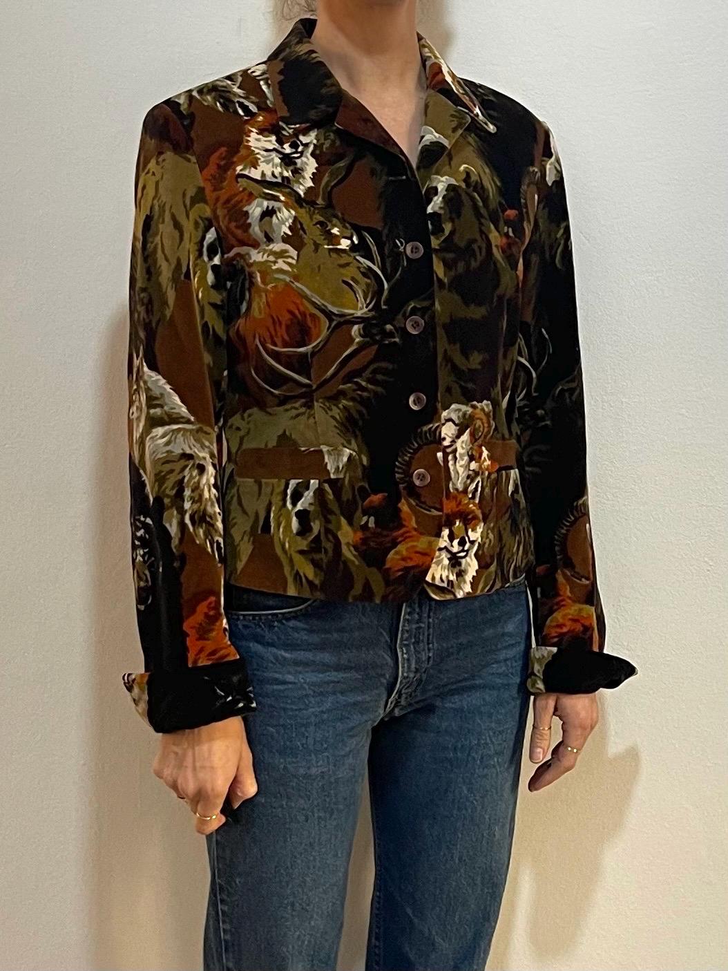 80s Kenzo Jungle Velvet Animal Print Blazer Jacket Bears Foxes