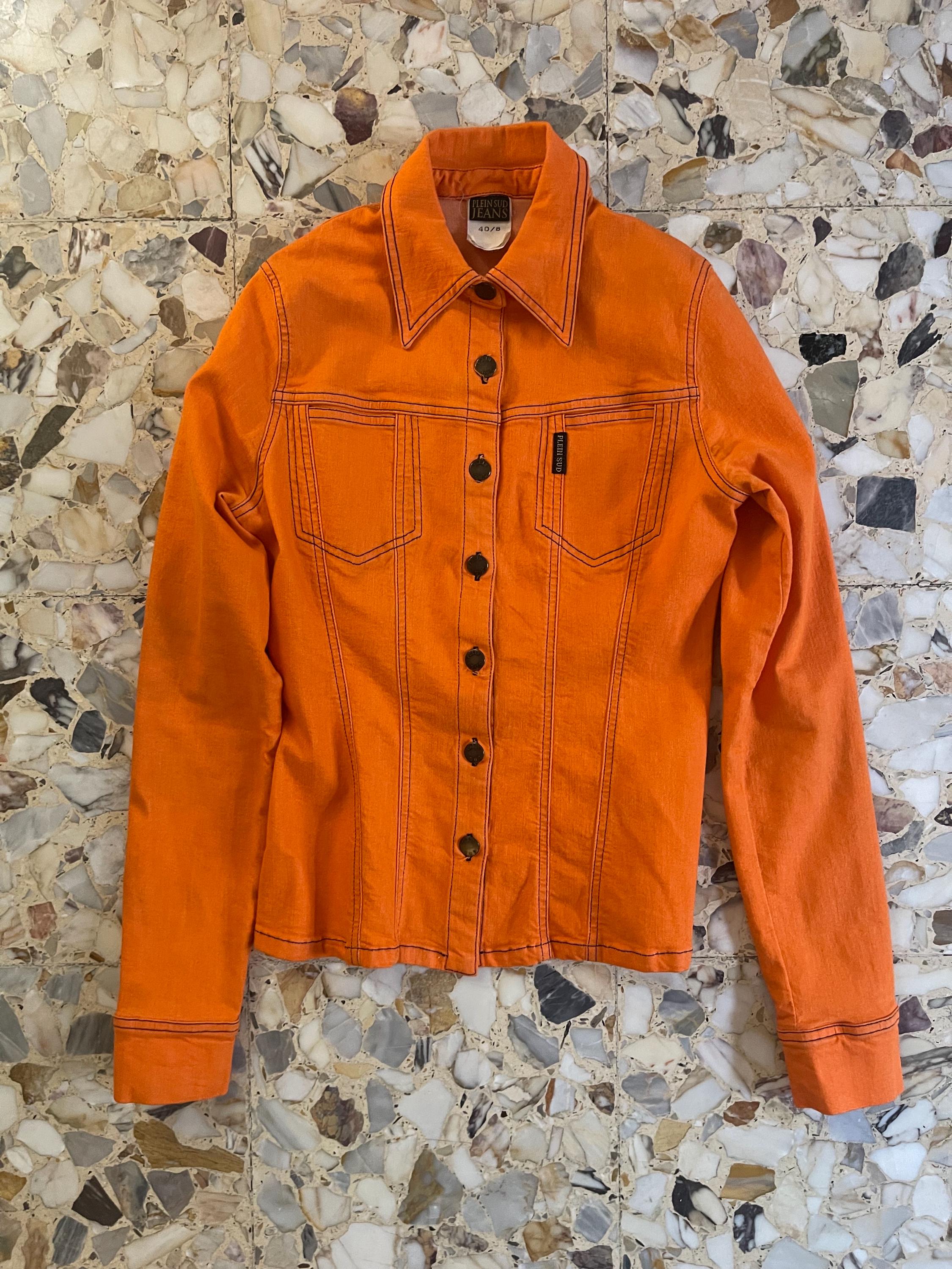 PLEIN SUD JEANS デニムジャケット フリンジ　デザイン　y2k Y2K Plein Sud Stretch Orange Denim Fitted Jean Jacket Club Kid