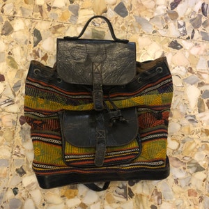 70s Tapestry Backpack Boho Vinyl Leather Festival Purse Bag - Etsy