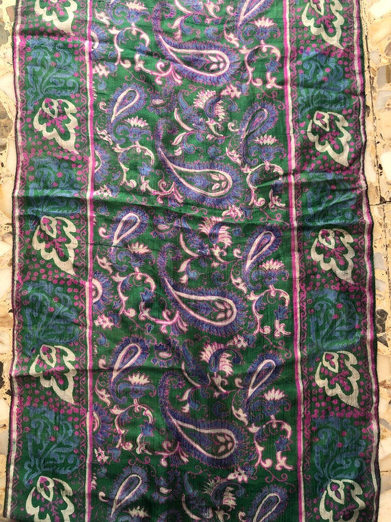 70s Silk Indian Gauze Block Print Boho Hand Paint… - image 7