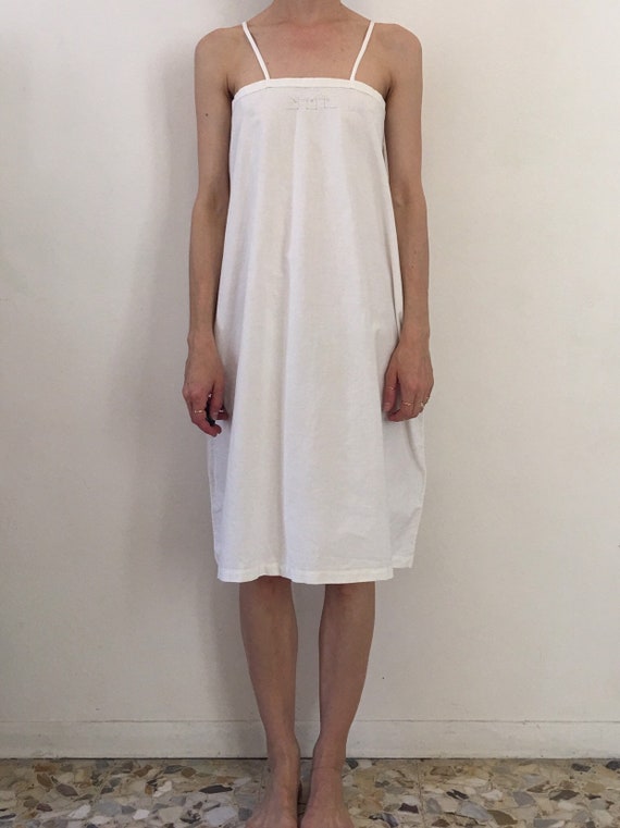 30s White Cotton Boho Slip With Hand Embroidered N
