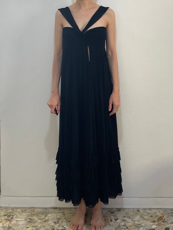 90s Jean Paul Gaultier Black Mesh Goth Maxi Halter Dress With Multiple Ruffles - Etsy 90s Jean Paul Gaultier Black Mesh Goth Maxi Halter Dress With Multiple Ruffles - Etsy