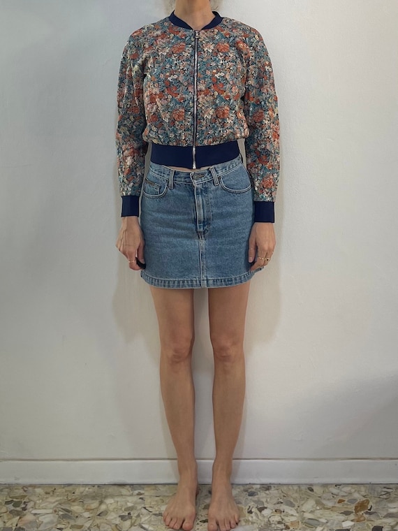 Cacharel, Y2K Cacharel Liberty Fine Cotton Floral Zip Up Cropped Bomber Jacket French Boho