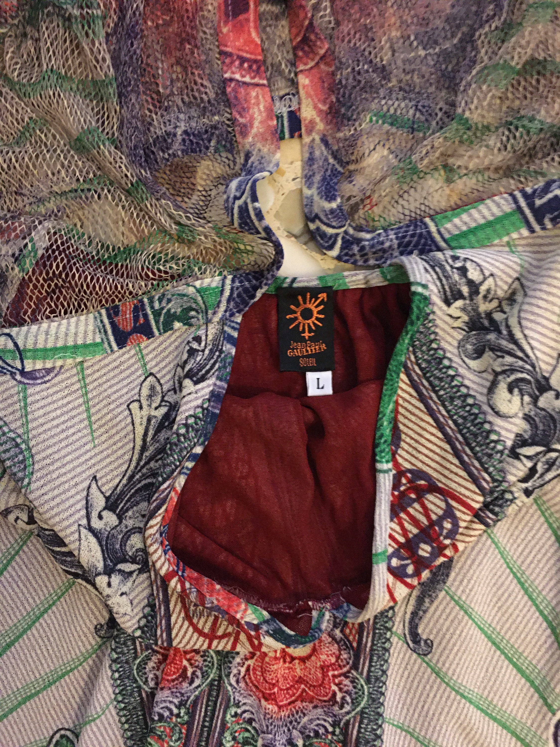 90s Jean Paul Gaultier Money Currency Print Open Back Mesh Club