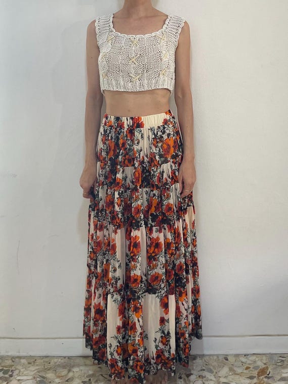 90s Jean Paul Gaultier Floral Mesh Peasant Skirt Ruffled Club Kid