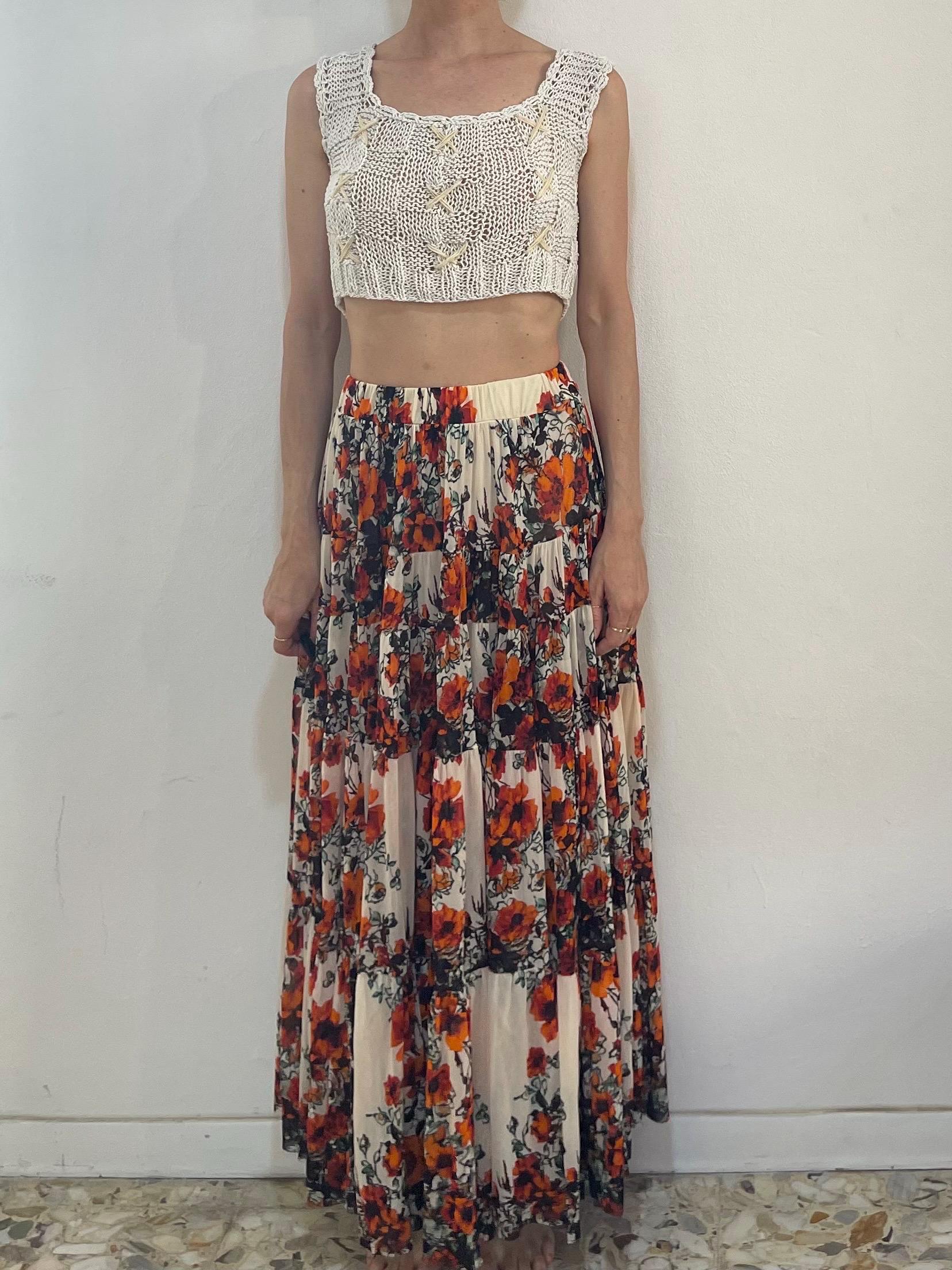 90s Jean Paul Gaultier Floral Mesh Peasant Skirt Ruffled Club Kid