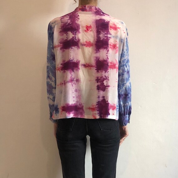 60s Hand Embroidered Silk Blouse Hand Dyed Psyche… - image 3
