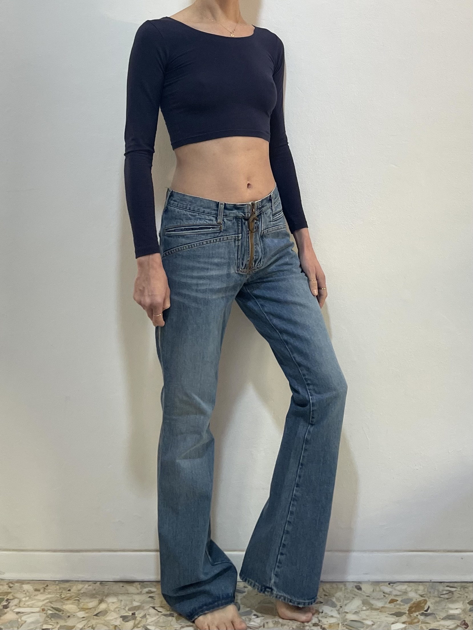 Y2K Cavalli Front Exposed Zipper Rock N Roll Low Waist Flare Leg