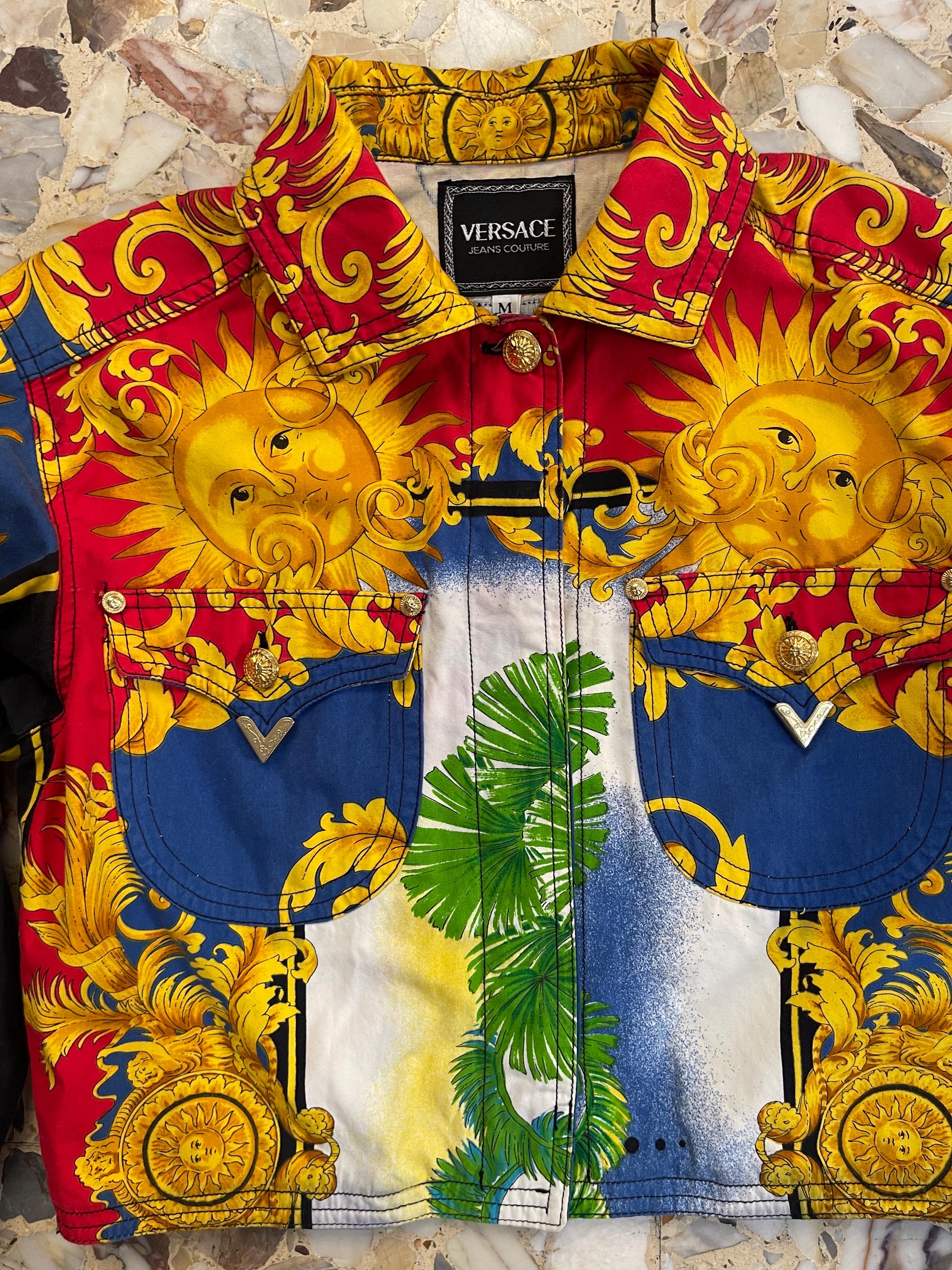 90s Gianni Versace Sun King Baroque Cropped Super Model Jeans