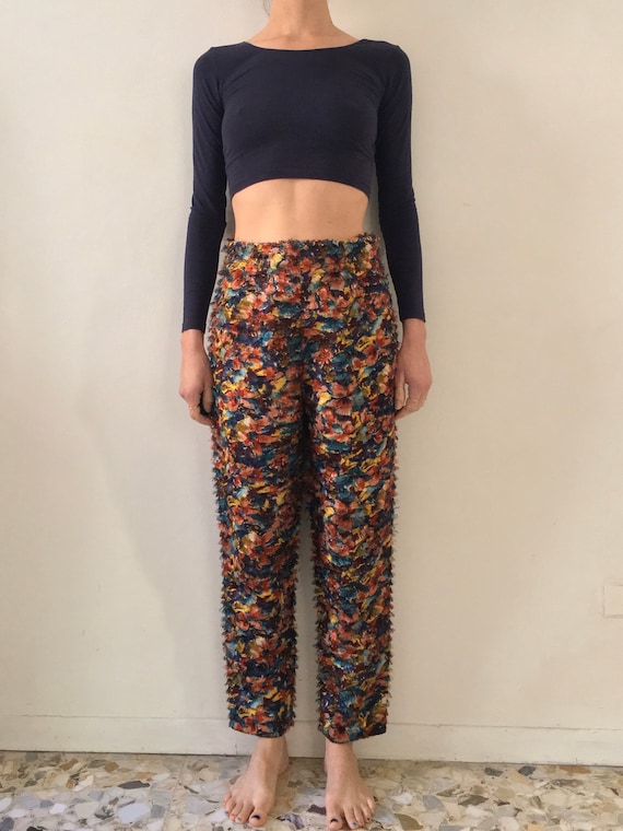 90s Jean Paul Gaultier Fringe Floral Impressionist Fun Fancy Pants