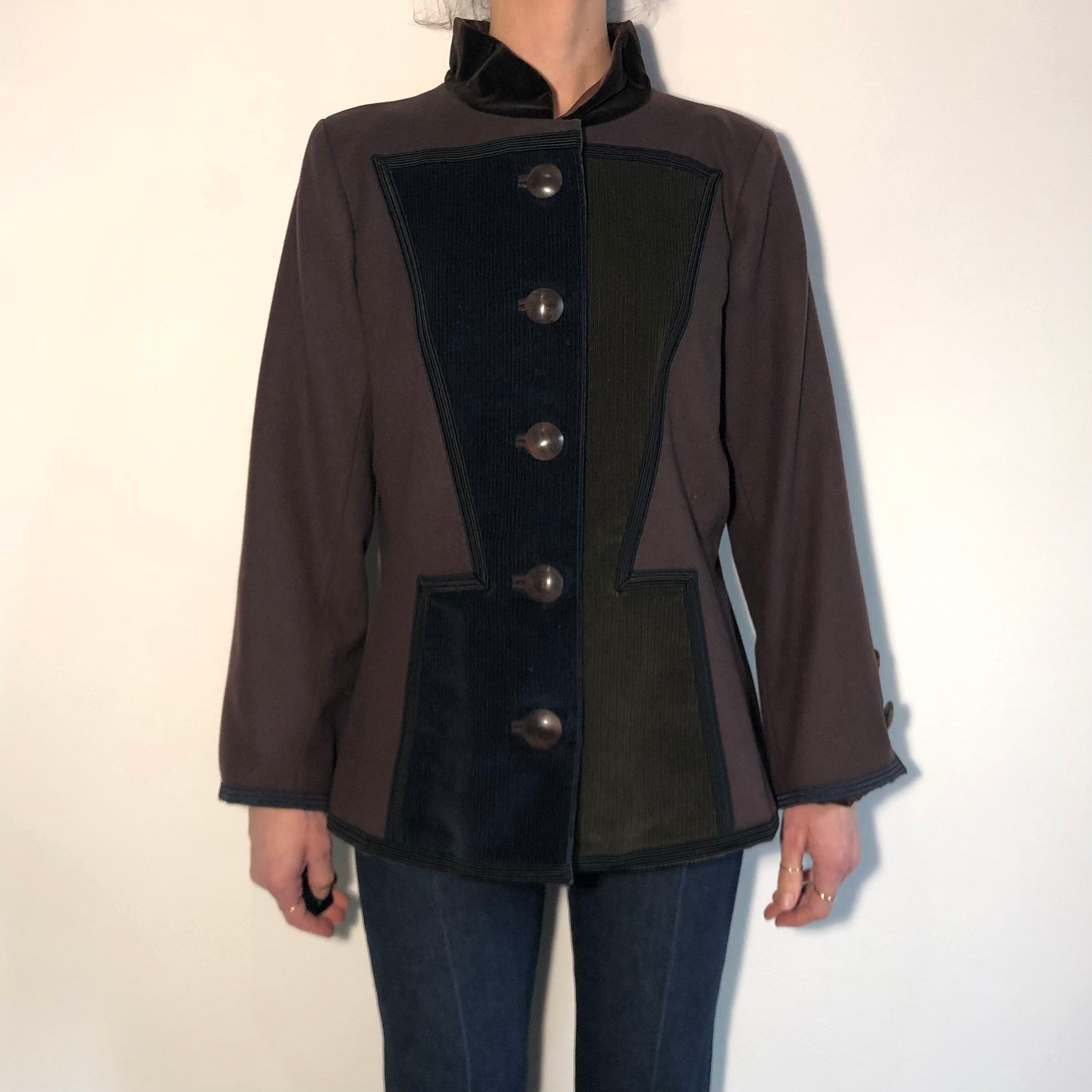 70s Saint Laurent Rive Gauche バルマカーンコート 70s Saint Laurent Rive Gauche Wool Velvet Military Coat With Wood