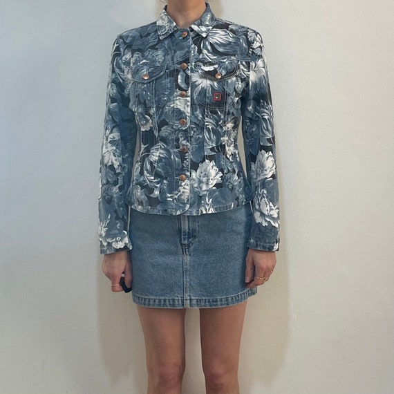 90s Kenzo Jeans Blue Floral Print Art School Denim Jacket