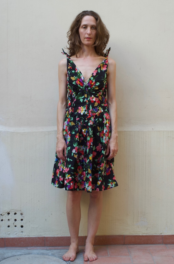 80s floral cotton 50's style summer fun and flirt… - image 1