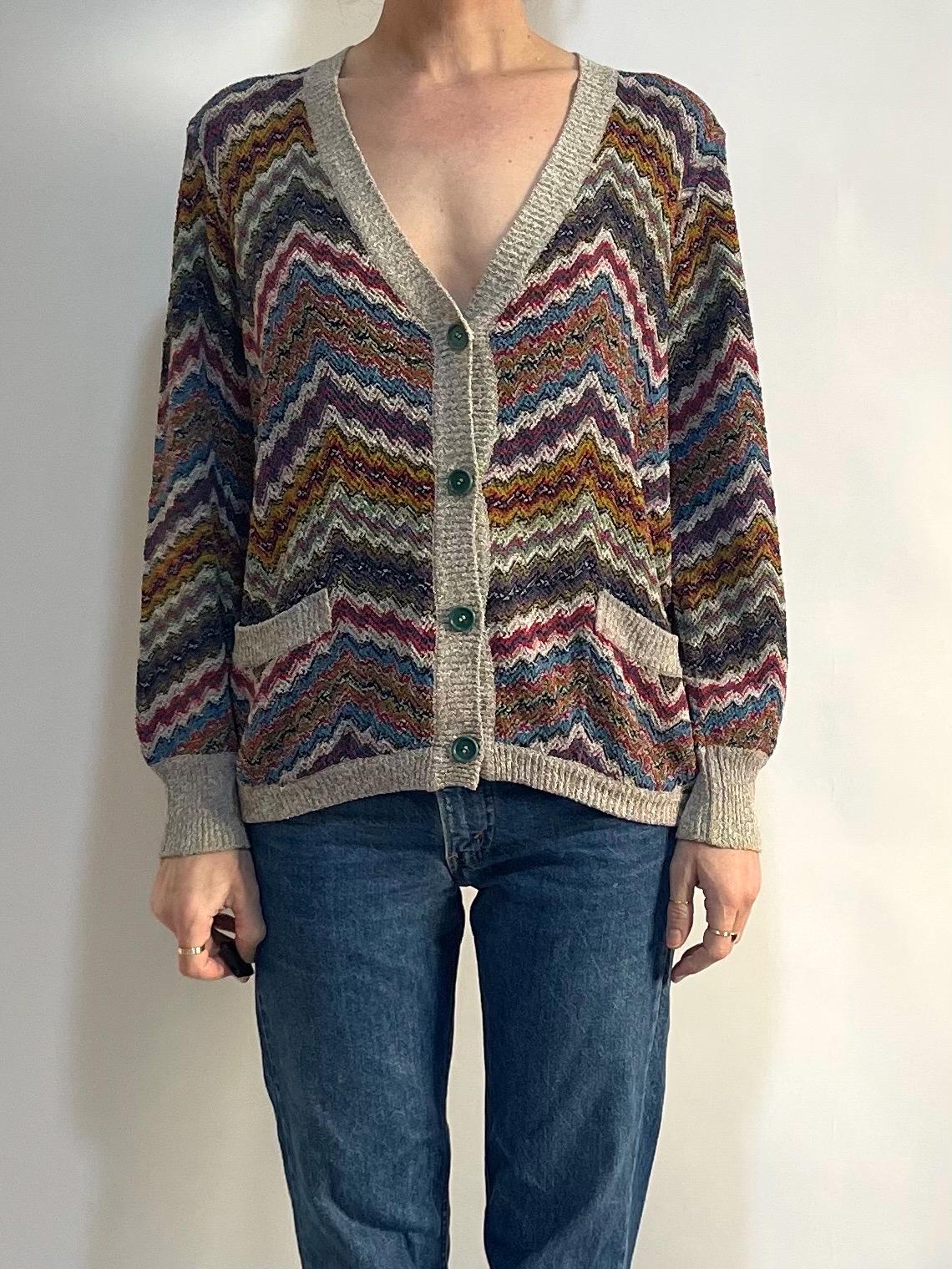 Vintage 80s Missoni Sport Cardigan Rainbow Zig Zag Cotton Knit - Etsy