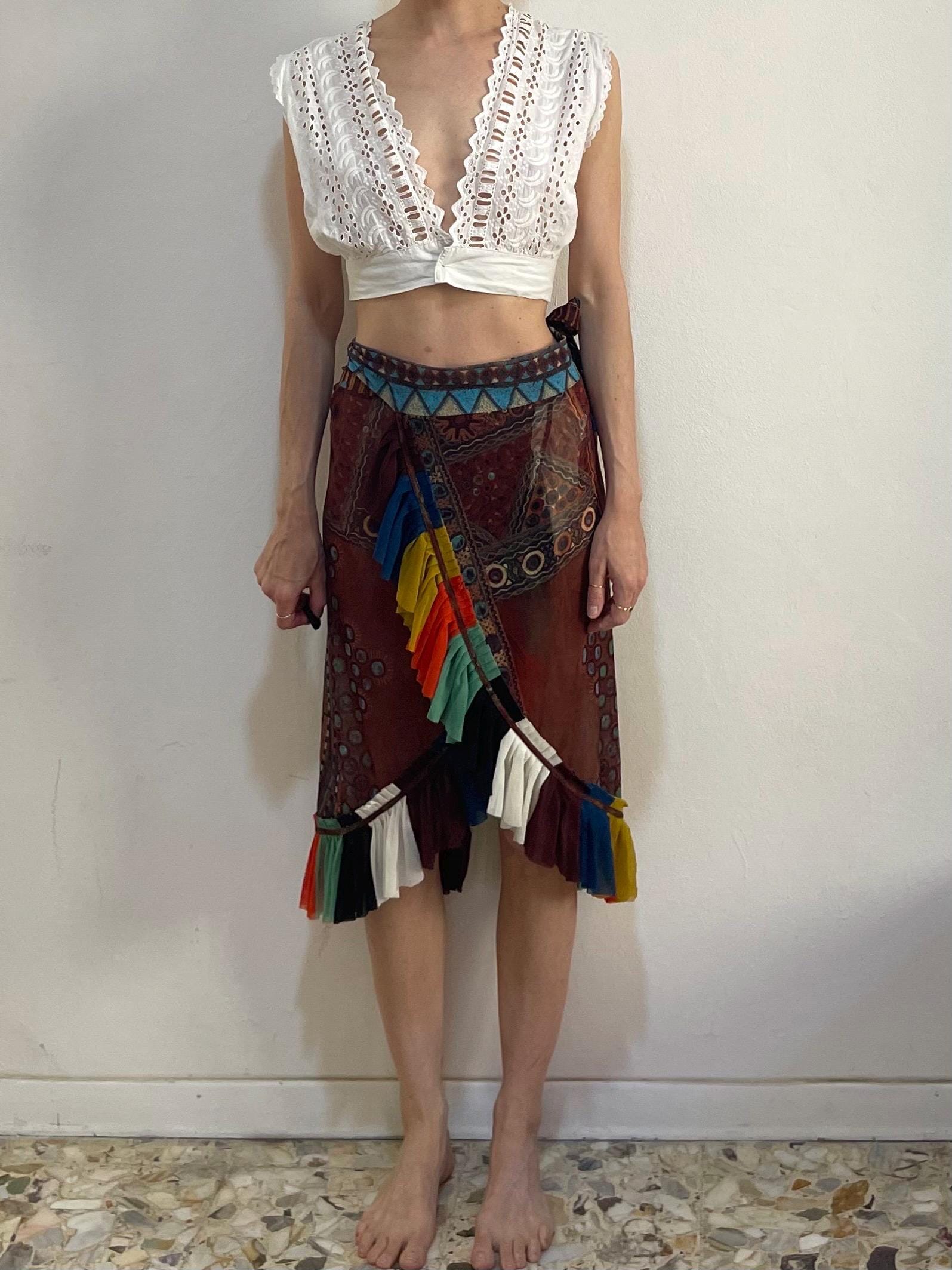 スカート Jean Paul GAULTIER 00s Frilled Skirt 90s Jean Paul Gaultier Skirt Bead Boho Ruffled Peasant Wrap Around
