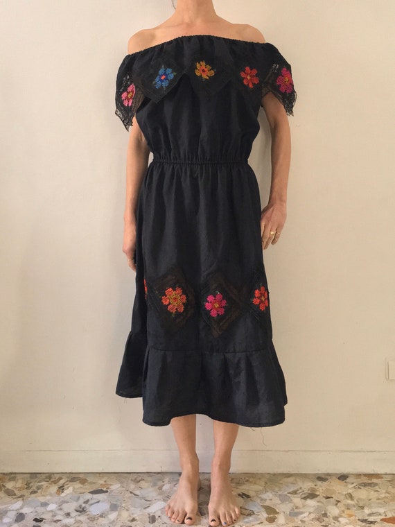 70s Off The Shoulder Cross Stitch Embroidered Summ