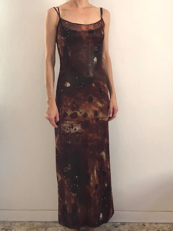 Y2K Plein Sud Sheer Mesh Psychedelic Galaxy Raver Club Kid Maxi Dress