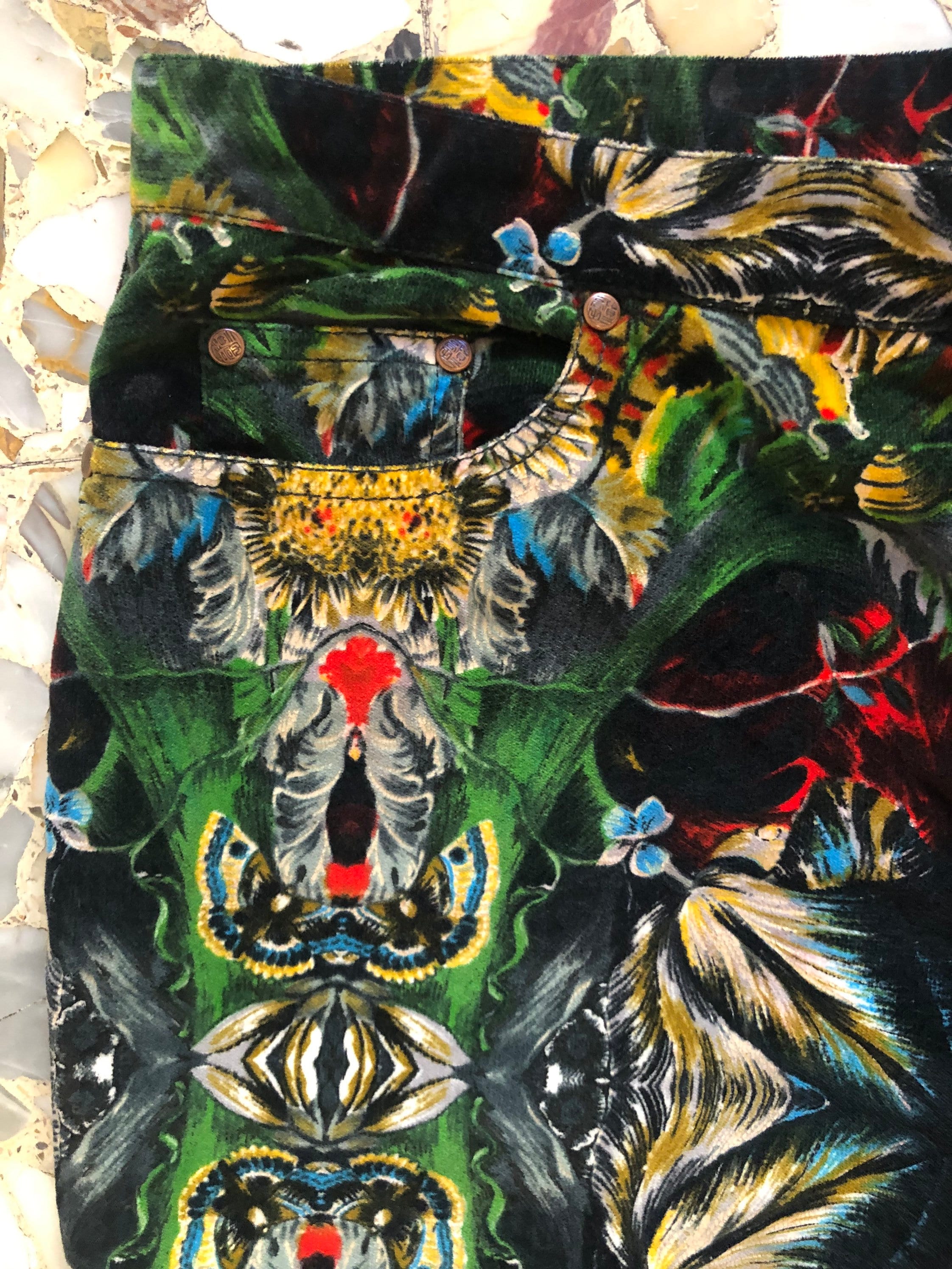 80s Kenzo Jeans Velvet Ornate Gypsy Floral Psychedelic Tapestry