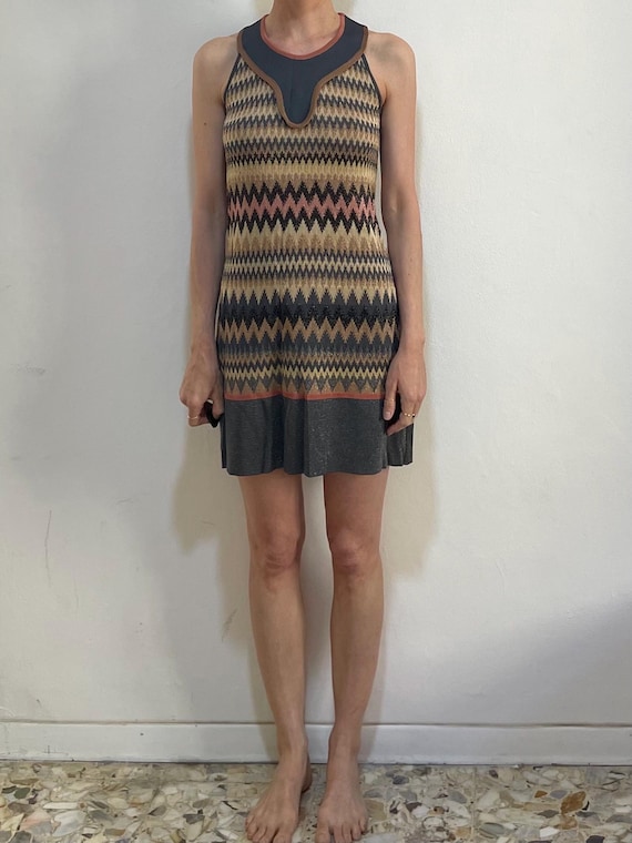 Y2K Missoni M Zig Zag Knit Sleeveless Rayon Gold Lurex Dress - Etsy Israel