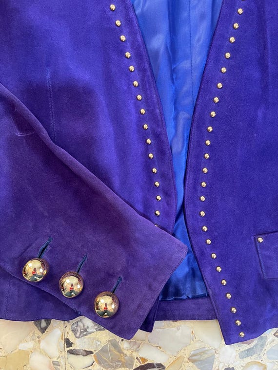 80s Yves Saint Laurent Rive Gauche Purple Suede Leather Gold