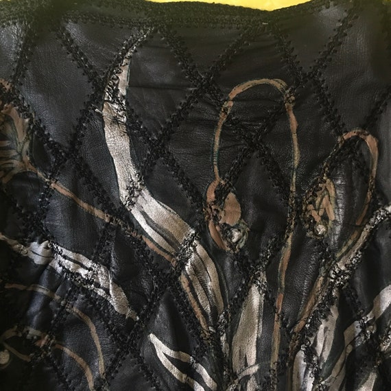 80s Hand Painted Leather Patchwork Crochet Batwin… - image 6