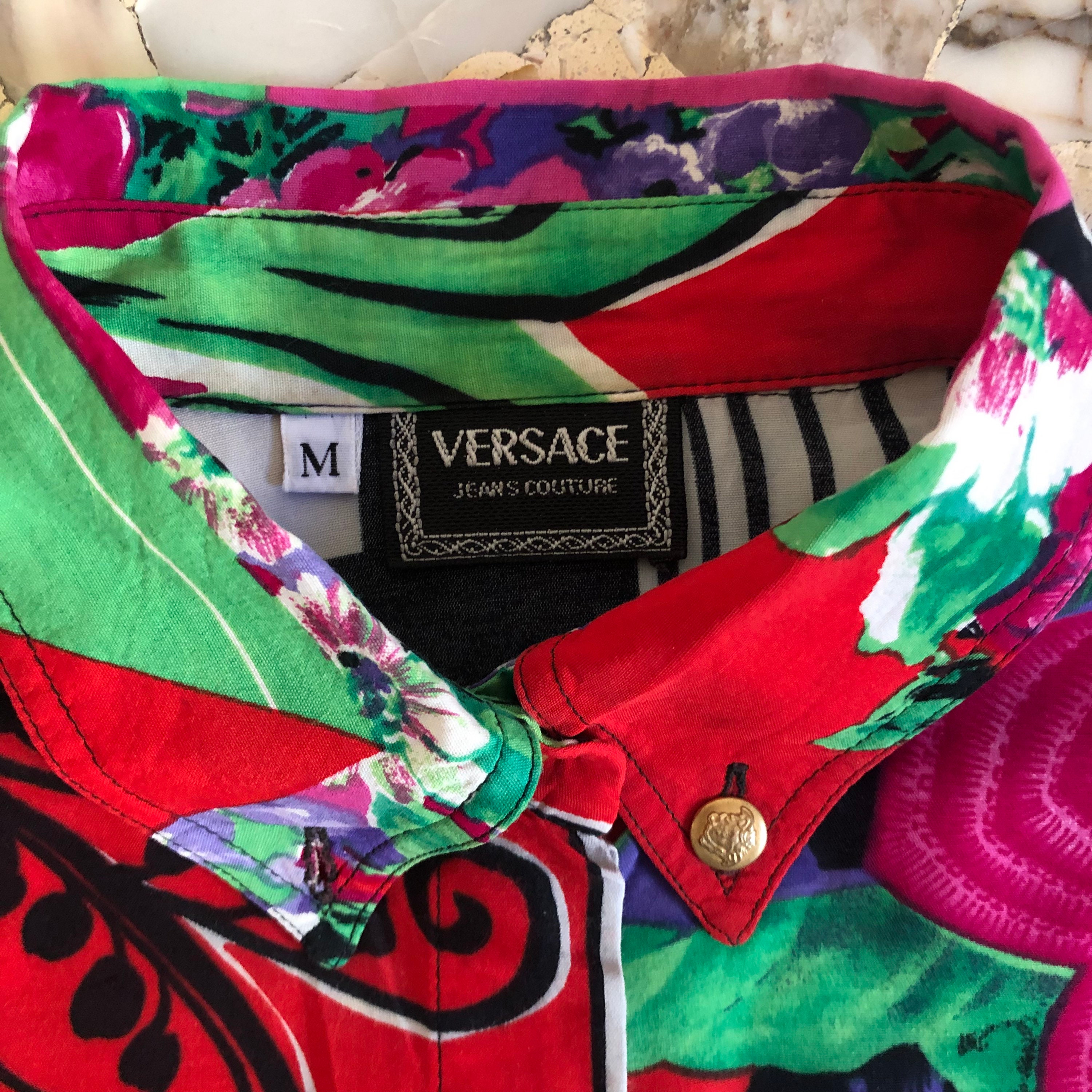 90s Versace Jeans Couture Unisex Wild Multi Color Oversize Shirt