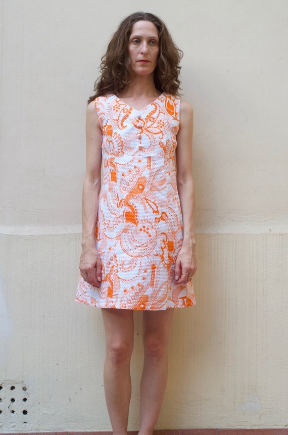 60's psychedelic mod swirly orange day dress jacqu