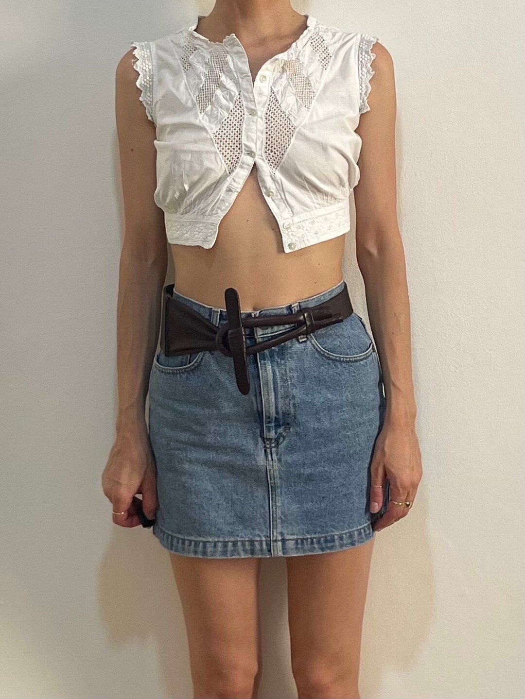 90s Claude Montana Brown Leather Abstract Minimalist Belt  display picture 2
