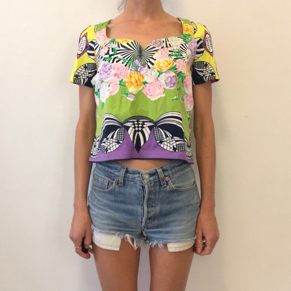 1990年代 ジャンニ・ヴェルサーチ サイケデリックな花柄と幾何学模様の 