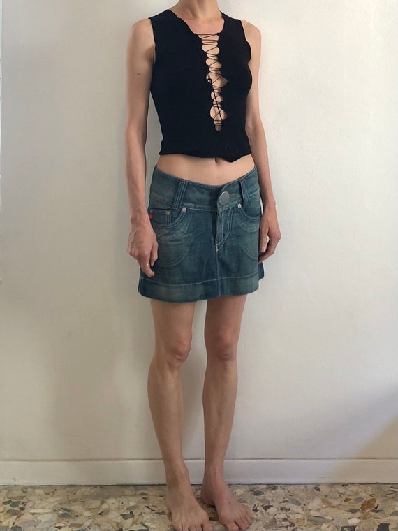スカート 90s Euro remake denim short skirt y2k Vintage 90s/y2k Cotton Denim Style Skirt-shorts, White With