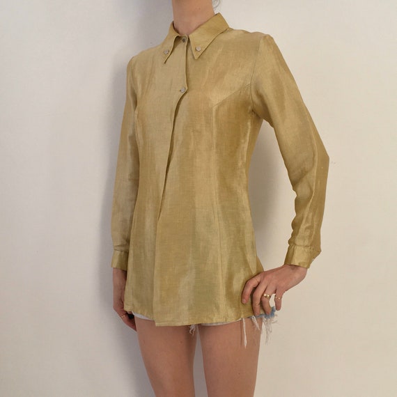 90s Claude Montana Gold Linen Minimalist Tunic Top - image 2