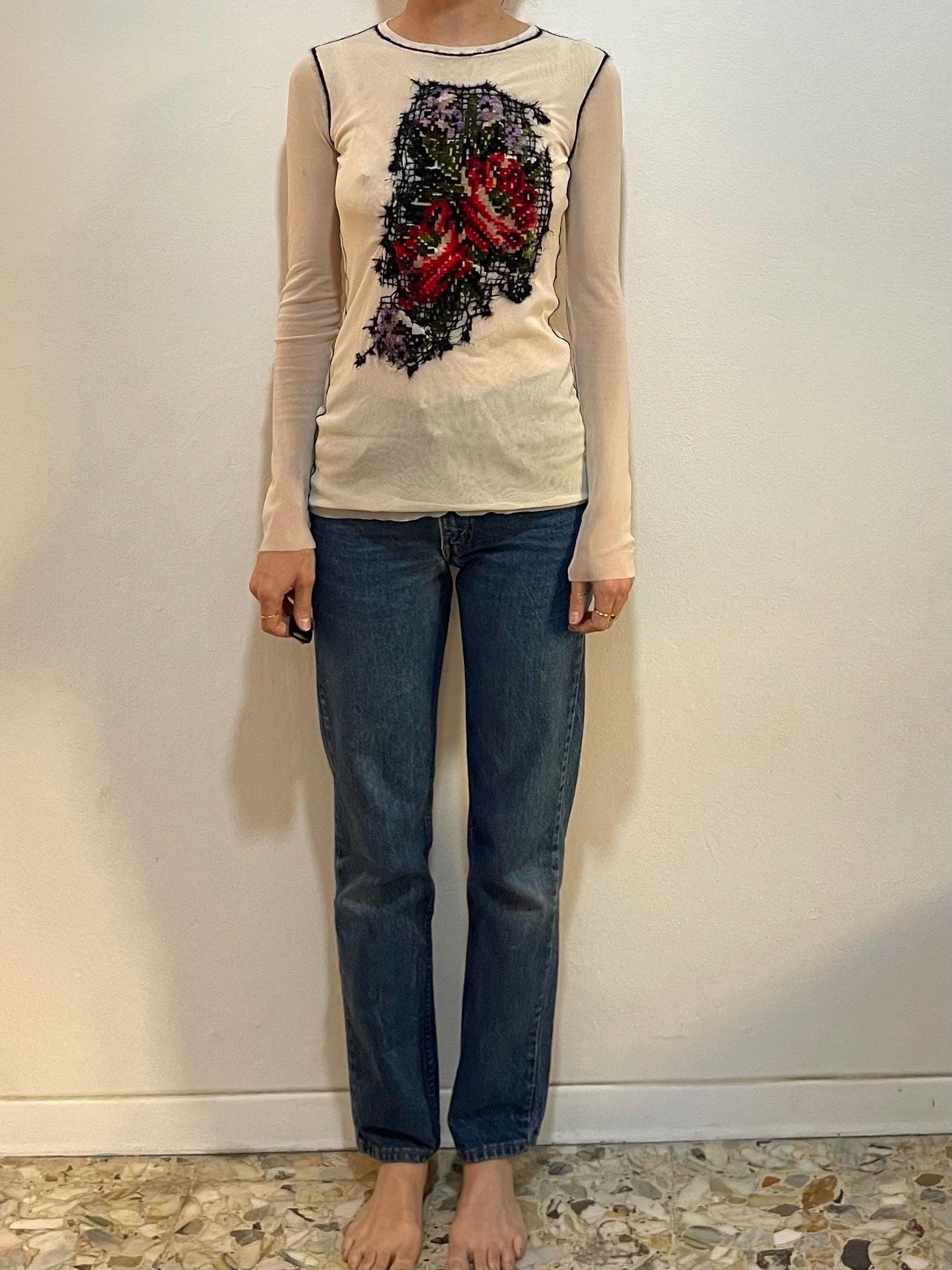 90s Jean Paul Gaultier Embroidered Cross Stitch Floral