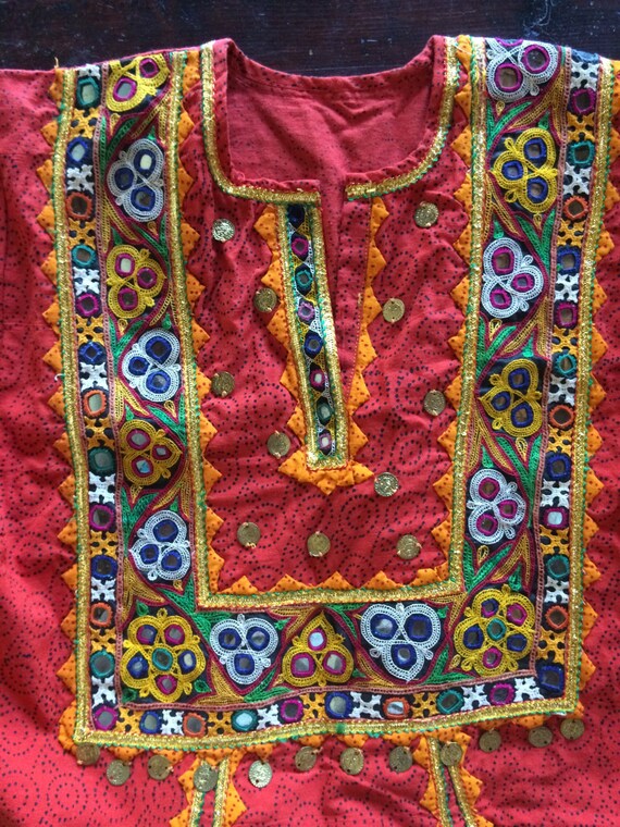 70s boho mirrored Indian caftan dress with embroi… - image 5