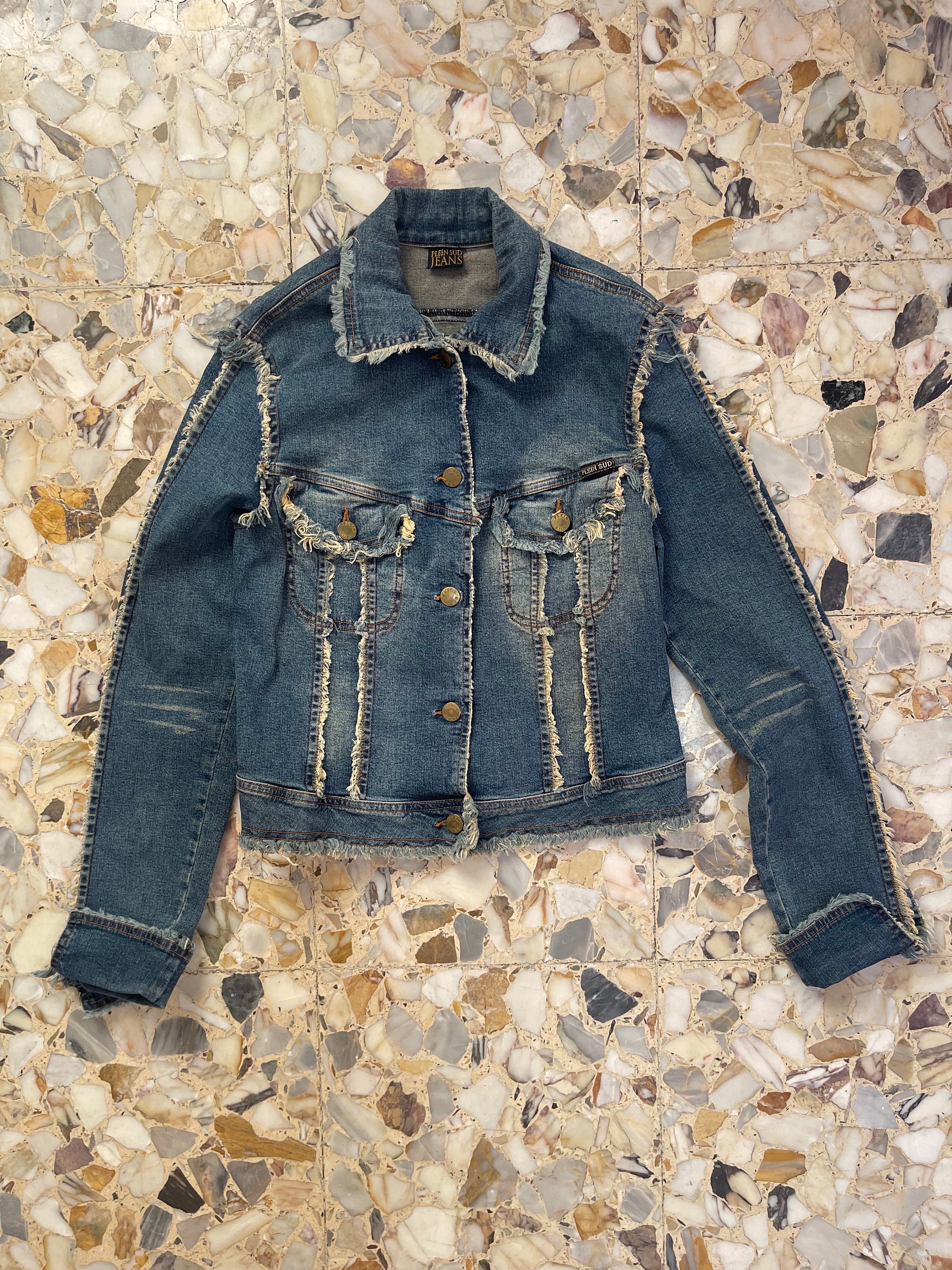 最も完璧な Raw Denim Stretch Sud Plein Y2K Fringe Jean Cropped Vintage ジャケット・アウター