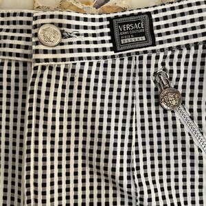90s Versace Jeans Couture Black And White Plaid Stretch High Waisted Shorts image 6