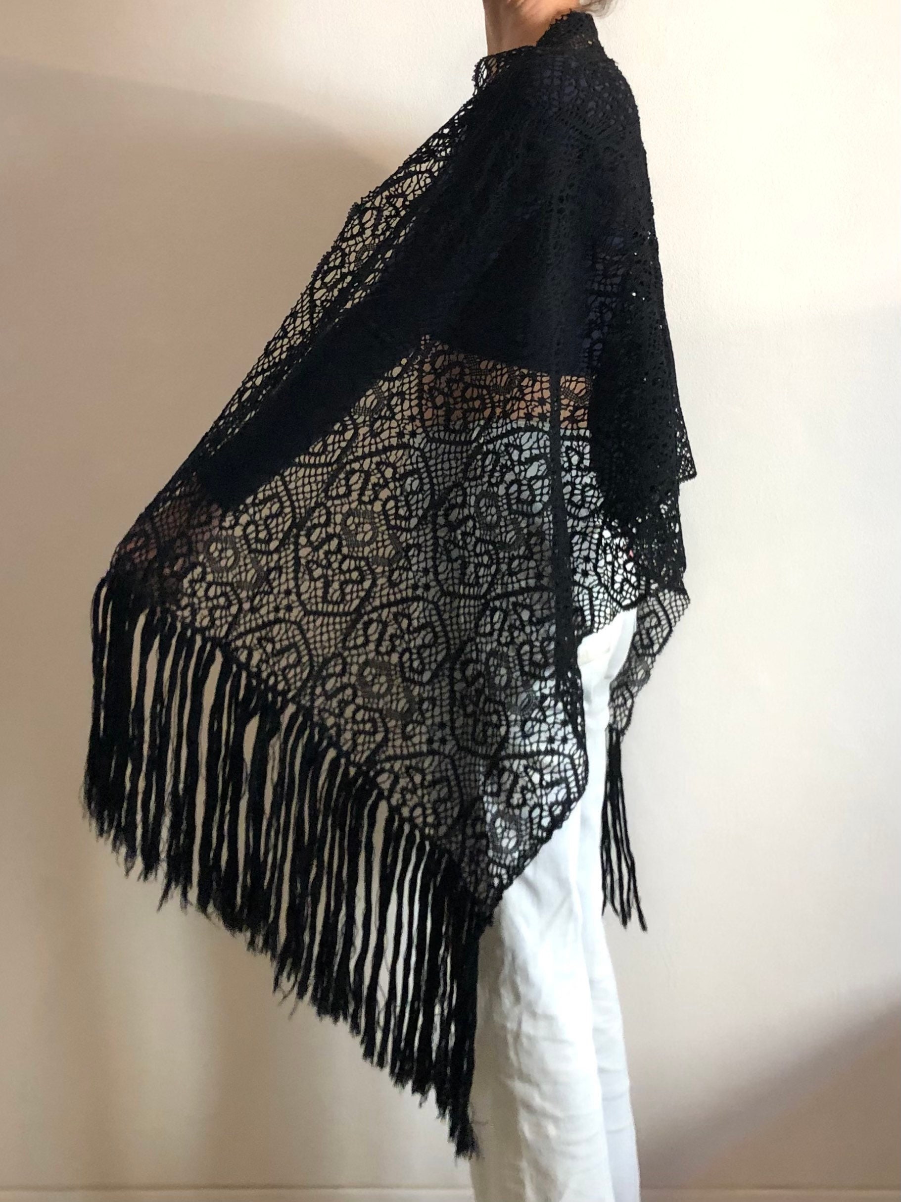 black lace fringe shawl