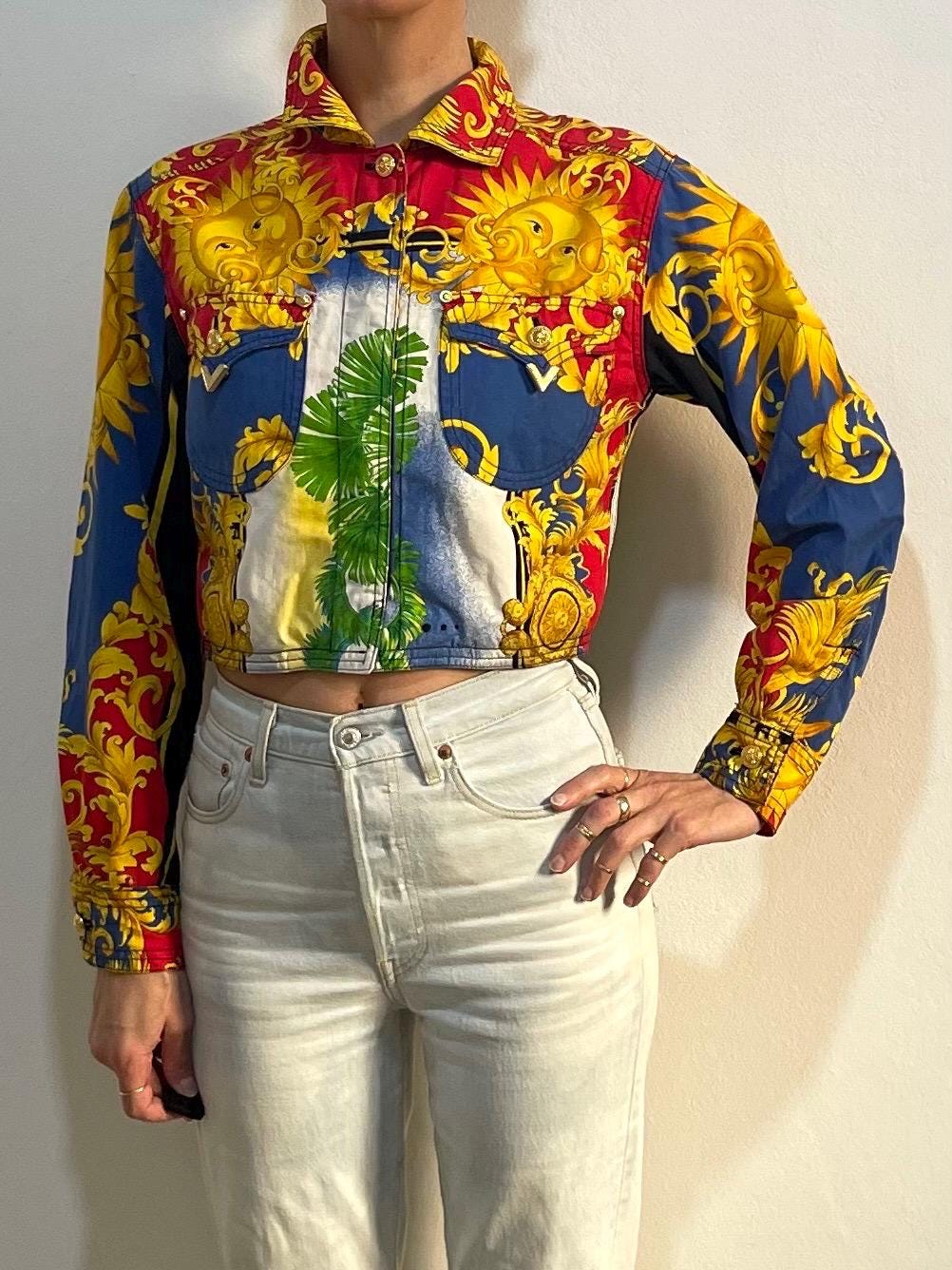 90s Gianni Versace Sun King Baroque Cropped Super Model Jeans