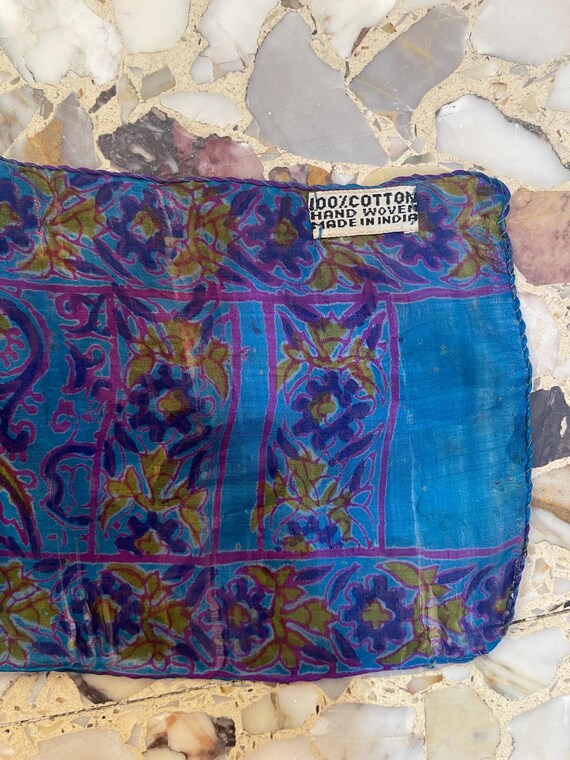70s Silk Indian Gauze Block Print Boho Hand Paint… - image 5