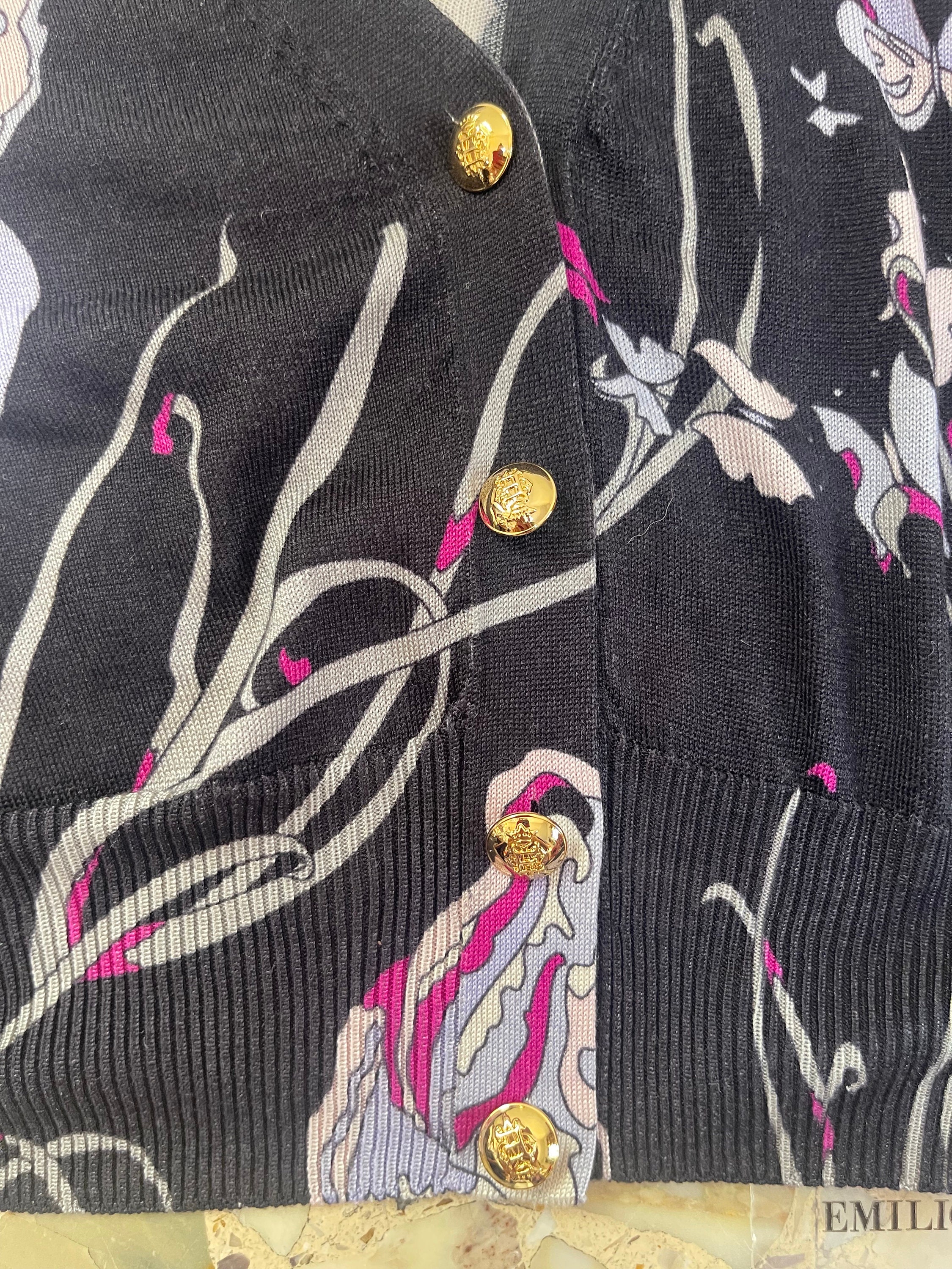 Y2K Emilio Pucci Silk Knit Cropped Butterfly Print Cardigan Extra