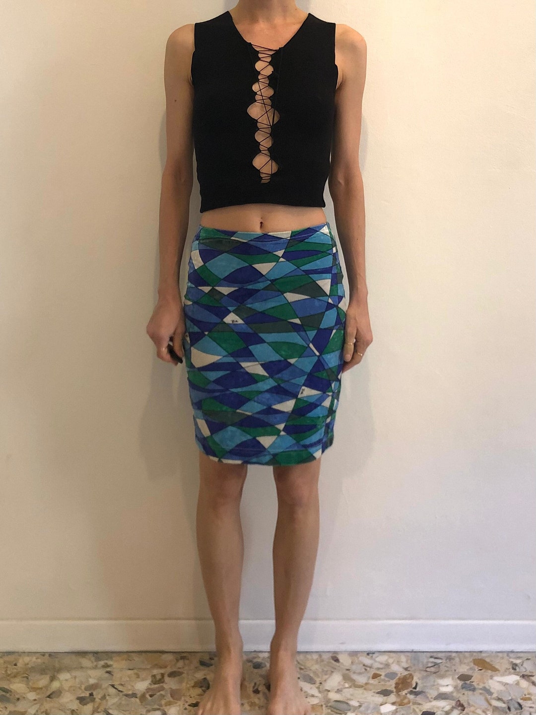 90s Emilio Pucci Velvet Stretch Psychedelic Mini Skirt - Etsy