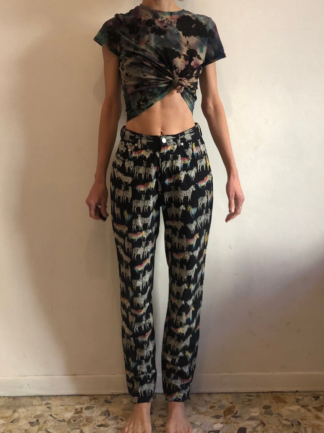 【関税&送料込】Versace Jeans Couture Zebra Rhinestone Logo 1990s Versace Jeans Couture Zebra Jeans | Mercy Vintage
