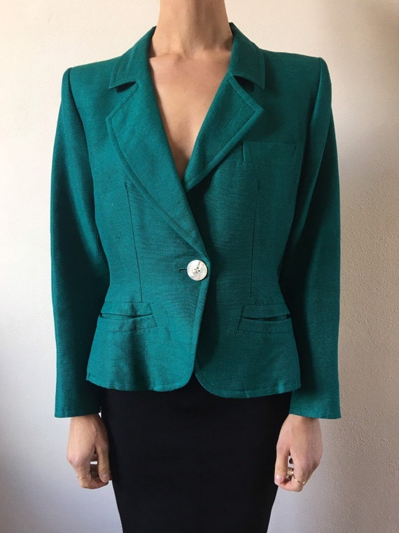 80s Yves Saint Laurent Rive Gauche raw silk peaco… - image 1