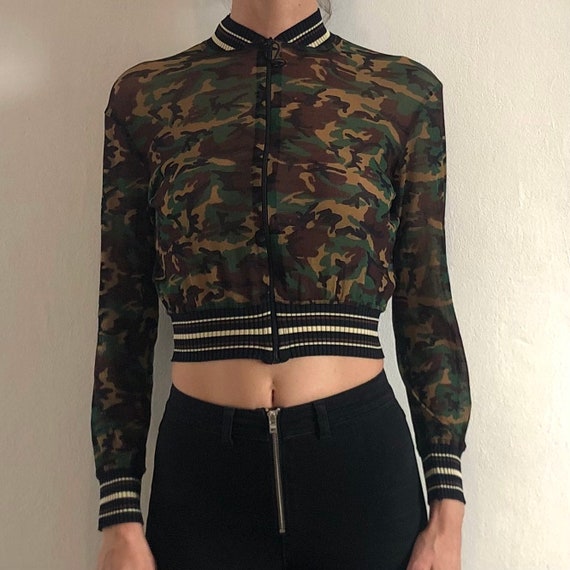 90s Jean Paul Gaultier Camo Camouflage Sheer Mesh… - image 4