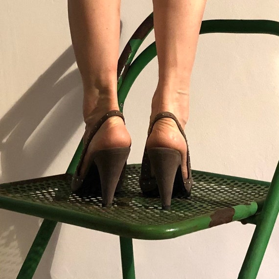 Y2K Miu Miu Grey Suede Slingbacks With Tiny Gold … - image 5