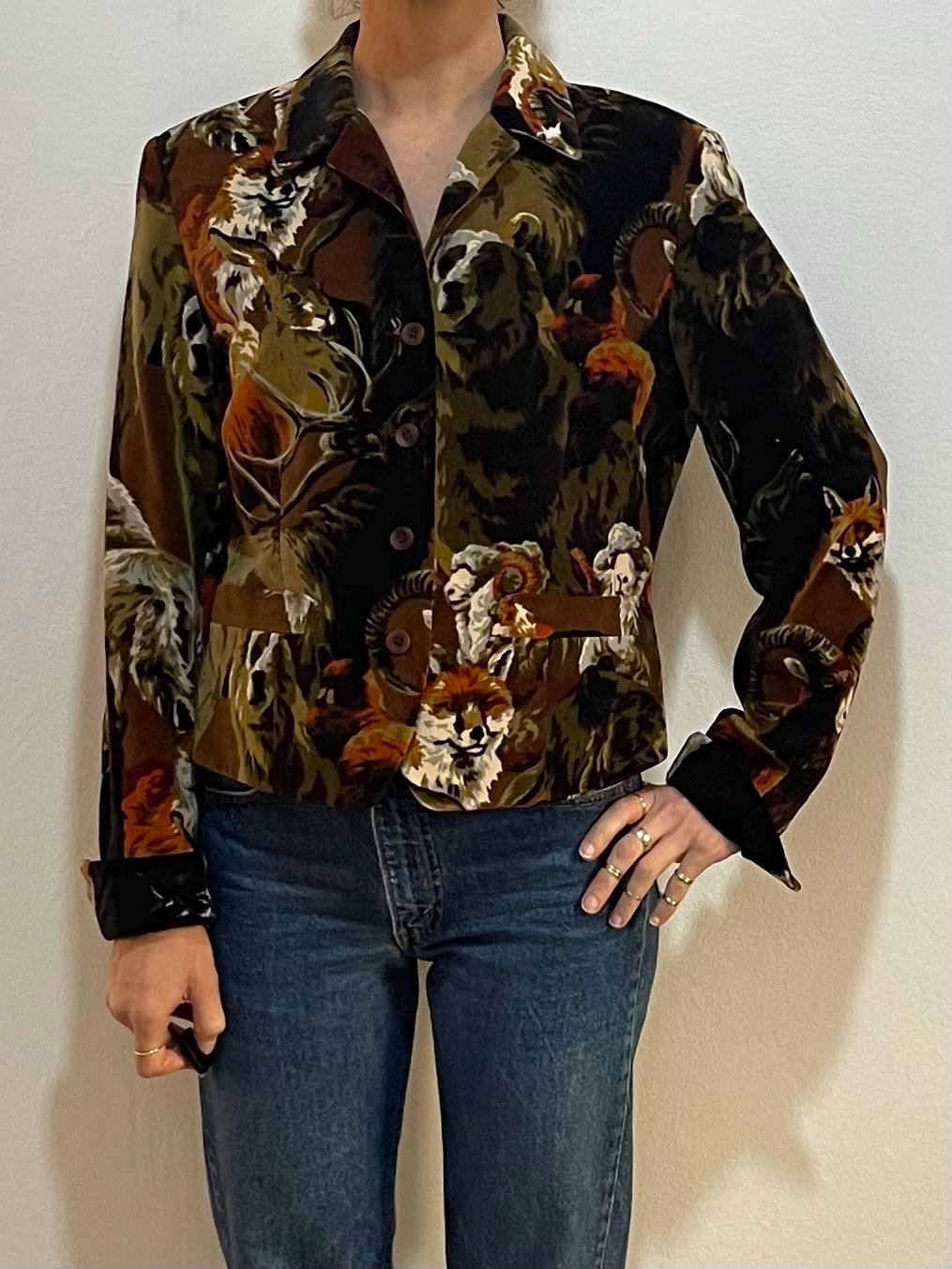 80s Kenzo Jungle Velvet Animal Print Blazer Jacket Bears Foxes