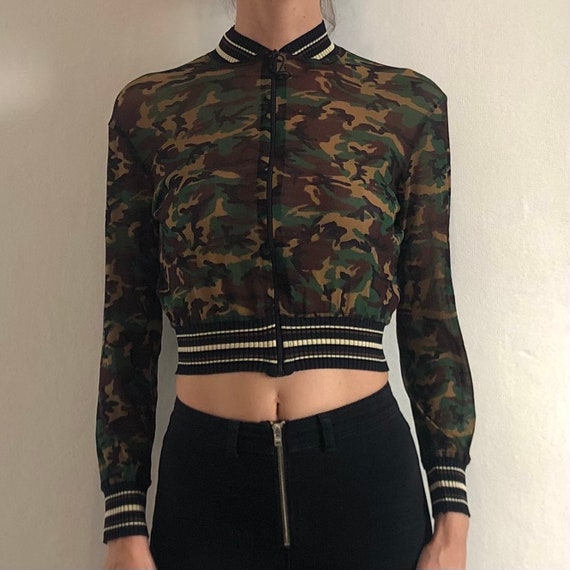 90s Jean Paul Gaultier Camo Camouflage Sheer Mesh… - image 5