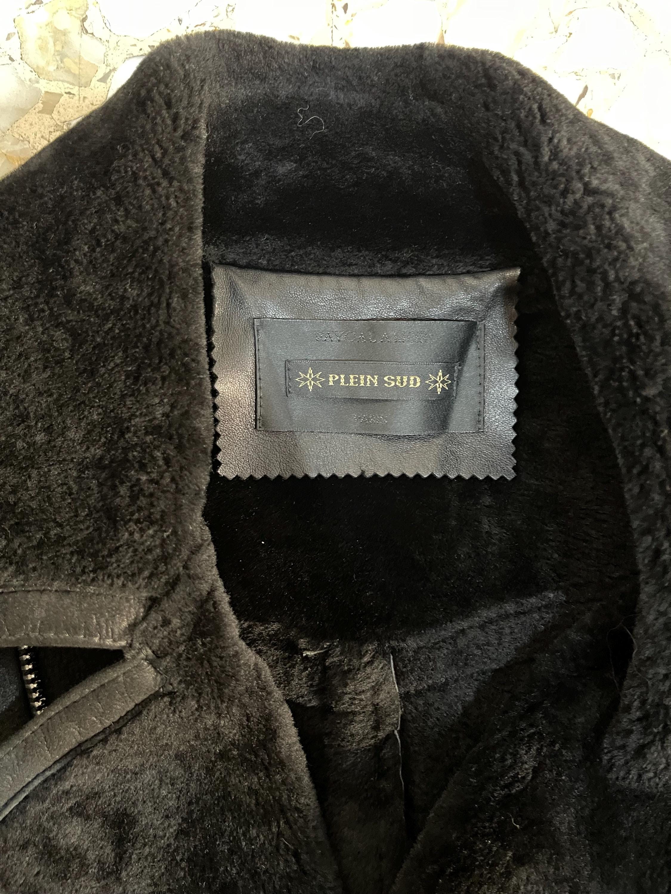 Y2K Plein Sud Black Leather Jacket Shearling Cropped Classic Biker