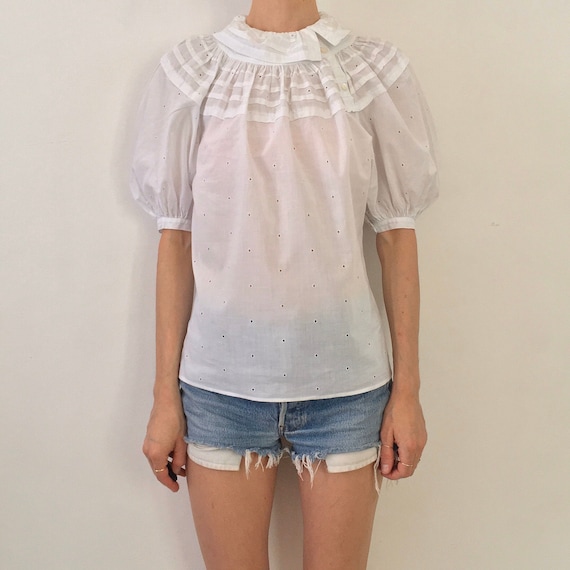 70's Kenzo White Cotton Embroidered Peasant Blouse